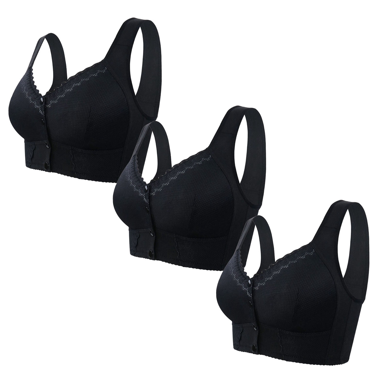 cfhntfmh 3pc Front Closure Bras for Women Mid Support Plus Size Bras Thin Wireless Bras Full Coverage T-Shirt Bralettes