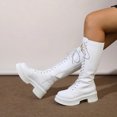 thumbnail image 3 of Dakaela Knee High Boots Women Lace up Fashion Leather Fall Combat Boots Platform Motorcycle Riding Boot with Side Zipper White 7.5, 3 of 9