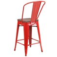 thumbnail image 2 of 4 Pk. 24" High Red Metal Counter Height Stool with Back and Wood Seat, 2 of 8