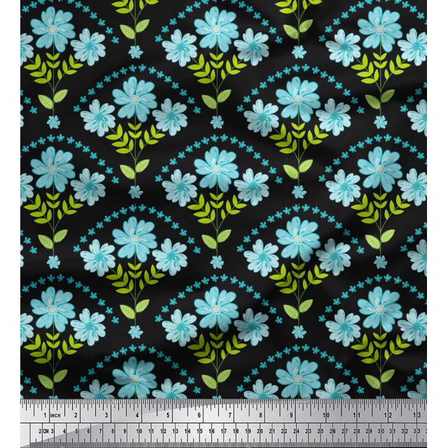 Soimoi polyester Crepe Fabric Leaves,Floral & Scale Geometric Printed Craft Fabric by the Yard 42 Inch Wide