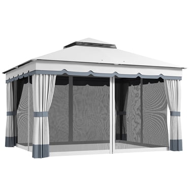 Outsunny 10' x 12' Double Roof Outdoor Gazebo with Netting & Curtains