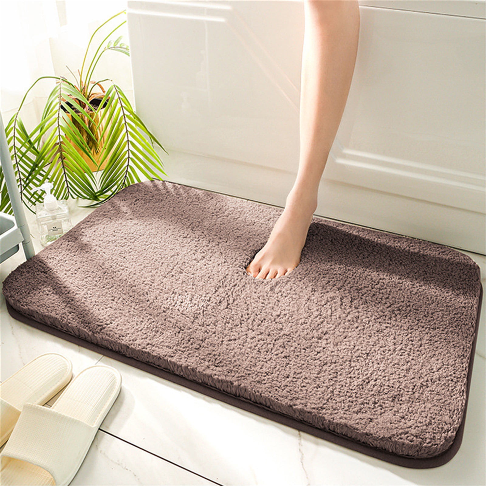 Bathroom Rugs Bath Mat Absorbent Microfiber Bath Rugs Non Slip Plush Shaggy Shower Mat For Bathroom Floor Tub Machine Washable Kitchen Mat Doormat White(24x16 Inch)