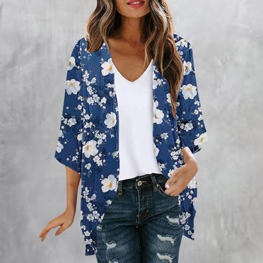 EGNMCR Cardigan Cardigans pour Femmes Vestes Imprimées à la Mode Printemps et Été Vestes Imprimées à Manches 3/4 Cardigans Manteau pour Femmes