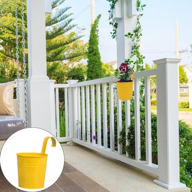 Large Metal Hanging Flower Pots Fence Hanging Balcony With Detachable Hook Multicolor Hanging Bucket For Indoor/Outdoor Decoration