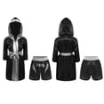 thumbnail image 3 of Zaldita Costumes de Boxe pour Enfants Garçons Filles Tenue de Boxeur Déguisement de Fête Ensemble 2 Pcs Peignoir de Kickboxeur et Ensembles de Shorts de Boxe Noir&Argent 6, 3 of 4