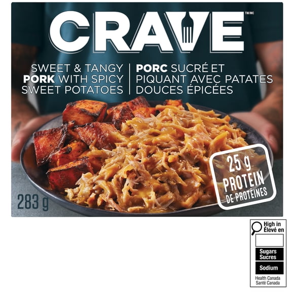 CRAVE Sweet & Tangy Pulled Pork with Spicy Sweet Potatoes Frozen Meal, 283 gr Box, 283g