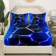thumbnail image 3 of Erosebridal Abstract Honeycomb Sheet Set Full, Neon Geometric Bedding Sets Full Size, Blue, 4-Piece, 3 of 7