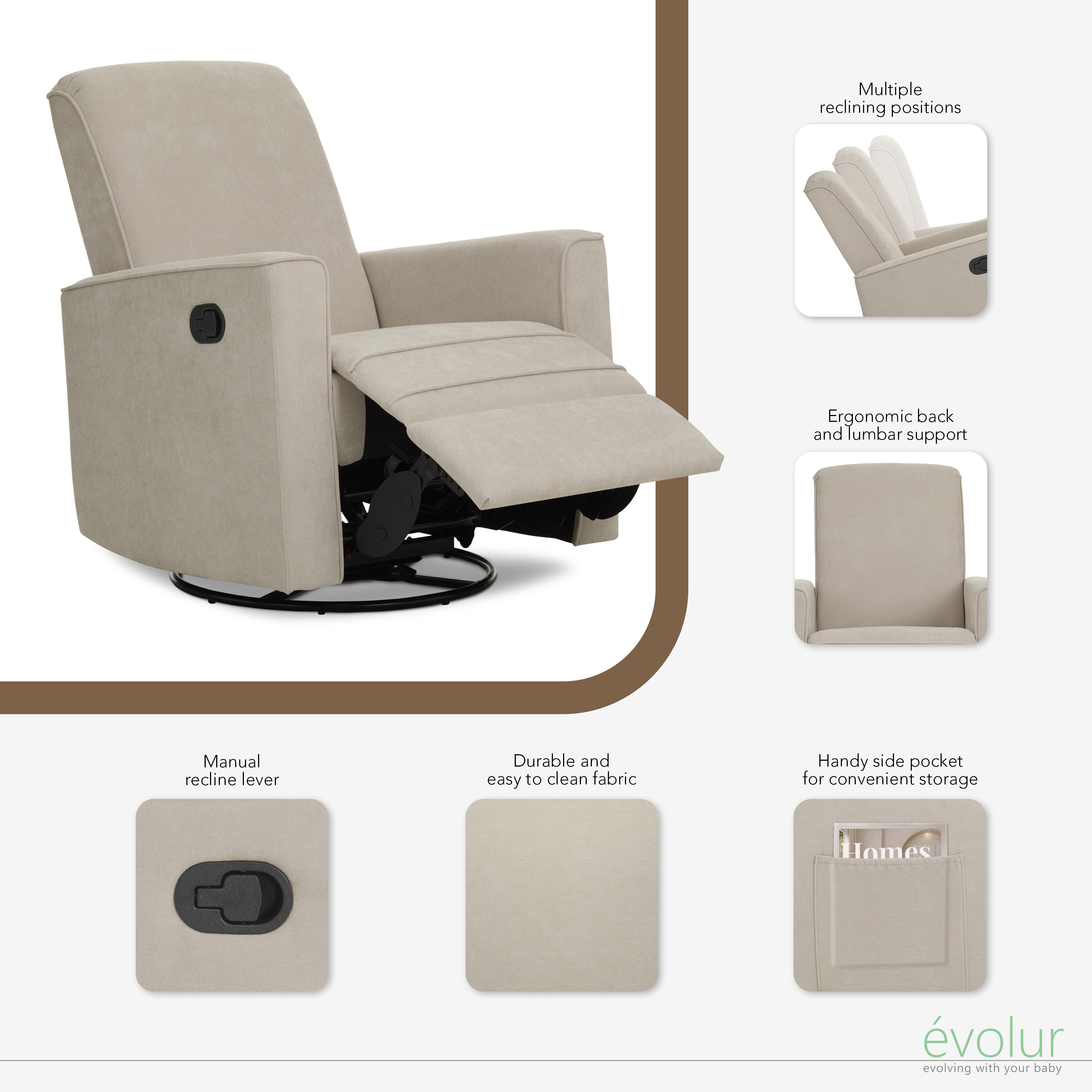 Evolur Raleigh Basic Glider |Recliner| Rocker