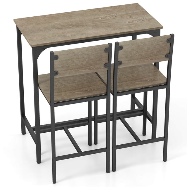 Costway Ensemble de 3 Pcs Table de Bar et Chaises Table de Cuisine avec 2 Tabourets de Bar pour Petit Espace