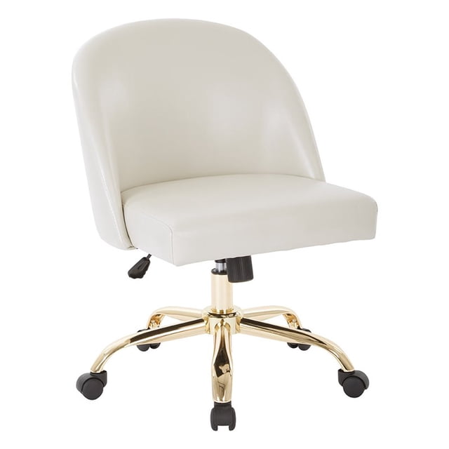 Layton Mid Back Office Chair in Cream White PU with Gold Finish Base