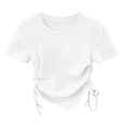 thumbnail image 1 of SUXIAN Girls Summer Shirts Solid Tee with Irregular Short Sleeve Top for Girls Tee Solid Color Crew Neck Drawstring Asymmetric Hem Detail Birthday Shirt White 7-8 Years, 1 of 2