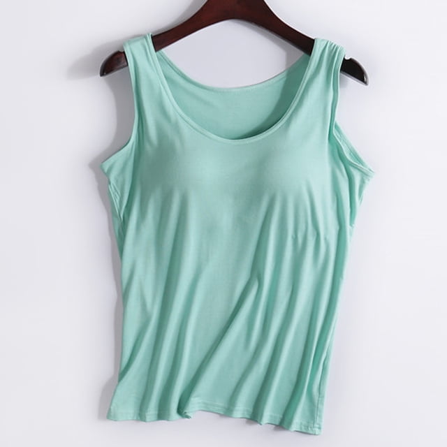 UPPADA Womens Crewneck Tank Tops Summer Sleeveless Scoop Neck Tees Solid Color Basic Slim Fitted Cami Shirts Womens Tank Tops Camisole Top Built In Bra Adjustable Straps,Clearance Deals