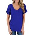 thumbnail image 4 of Pompotops Femmes Solide Manches Courtes V-Cou Poches Décontracté Tee Tops T Shirt, 4 of 7