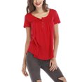 thumbnail image 2 of Innerwin T-Shirt Couleur Unie Hauts pour Femmes Été Manches Courtes T-Shirt Mode Rouge TTG, 2 of 4