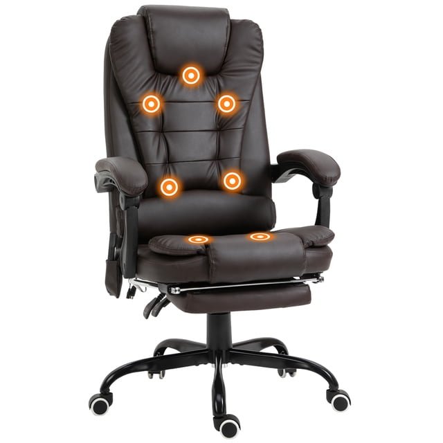 Vinsetto Chaise de Bureau de Massage, Chaise de Bureau en Cuir PU avec Repose-Pieds, Brun