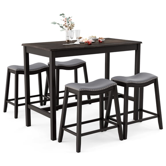 Costway Ensemble de 5 Pcs Table de Bar Hauteur Comptoir et Tabourets Rembourrés en Selle pour 4