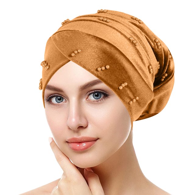 Womens Large Elastic Solid Color Comfortable Flat Hat Pearl Cap Nail Bead Pile Cap