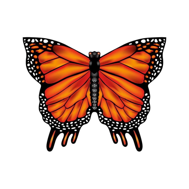 X Kites Papillon 28 Pouces Poly Kite - Ambre avec une Forme de Papillon Orientée vers l'Avant, Ailes Ambre orange Bordées de Noir avec des Taches Blanches, et un Corps Noir Segmenté, Conçu pour un Vol Extérieur Facile et le Jeu dans la Cour Arrière.