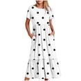thumbnail image 1 of Tumotour Robe d'Été pour Femmes, Imprimée, Ample, Décontractée, à Manches Courtes, Col Ras du Cou, Ligne A, Évasée, Fluide, à Étages, Chemise, Maxi, Plage, Longue, 2025, Tenues Tendance avec Poches, 1 of 4