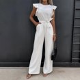 thumbnail image 1 of Babysbule Pantalon pour Femmes Mode Femme Été Uni Décontracté à Volants Manches Courtes Combinaison à Bretelles, 1 of 9