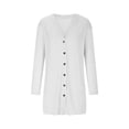 thumbnail image 3 of Lenpel Cardigan pour Femmes Léger à Manches Longues, Col en V, Boutonné, Cardigans Décontractés, Blouses Amples d'Extérieur (Blanc, Petit), 3 of 5