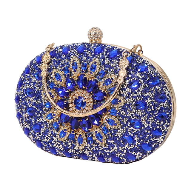 Sac Pochette de Soirée pour Femme avec Strass et Perles, Pochette, Sac à Main de Mariage Bleu