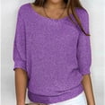 thumbnail image 1 of Qertyioot Chandail pour Femme Grande Taille Col Rond Tricot Élégant Manches 3/4 Chemise Confortable, 1 of 6