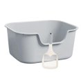 thumbnail image 2 of Open Top Pet Litter Tray Kitten Toilet Cat Sandbox Large Space Bedpan Cat Litter Gray, 2 of 9