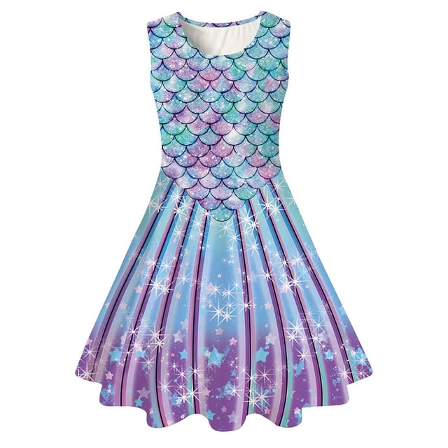 HAJGJP Robe d'Été pour Fille Robe d'Été Sans Manches pour Filles pour Usage Quotidien et Fêtes Bleu Marine, 4-5 Ans