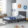 thumbnail image 2 of Gymax Twin Upholstered Platform Bed Mattress Foundation Button Tufted Headboard Gray, 2 of 10