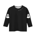 thumbnail image 4 of MKOSPLRT Chandails d'Halloween pour Enfants 3-12 Ans Garçons Filles T-Shirts Graphiques à Manches 3/4 Col Ras du Cou Coupe Ample Hauts Mignons Fantômes Citrouille T-Shirts, 4 of 4