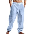thumbnail image 2 of asjyhkr Mens Linen Pants Wide Leg Drawstring Elastic Casual Pants Workout Running with Pockets, 2 of 9