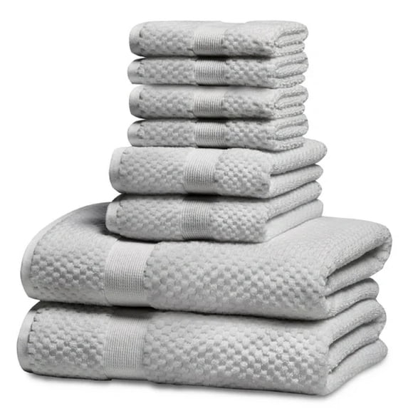 Refurbished Kingrest K021 Bath Towel Sets of 8 Pieces, 2 Bath Towels 2 Hand Towels 4 Washcloths, Light gray