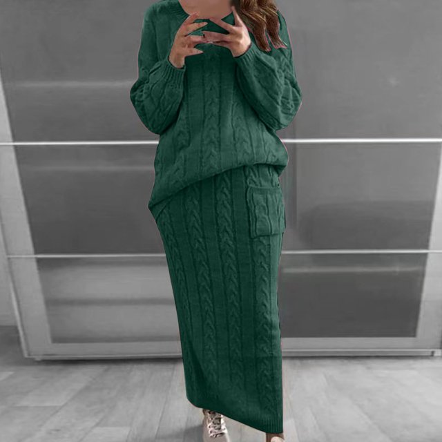 HWRETIE Ensemble pour Femmes Chandail à Col Rond et Pantalon à Jambe Grand Manches Longues Coupe Ample Tenue Décontractée