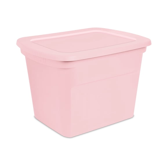 Sterilite 68 Liter Tote, Plastic Storage Bin with Snap-on Lid, Stackable, Pink