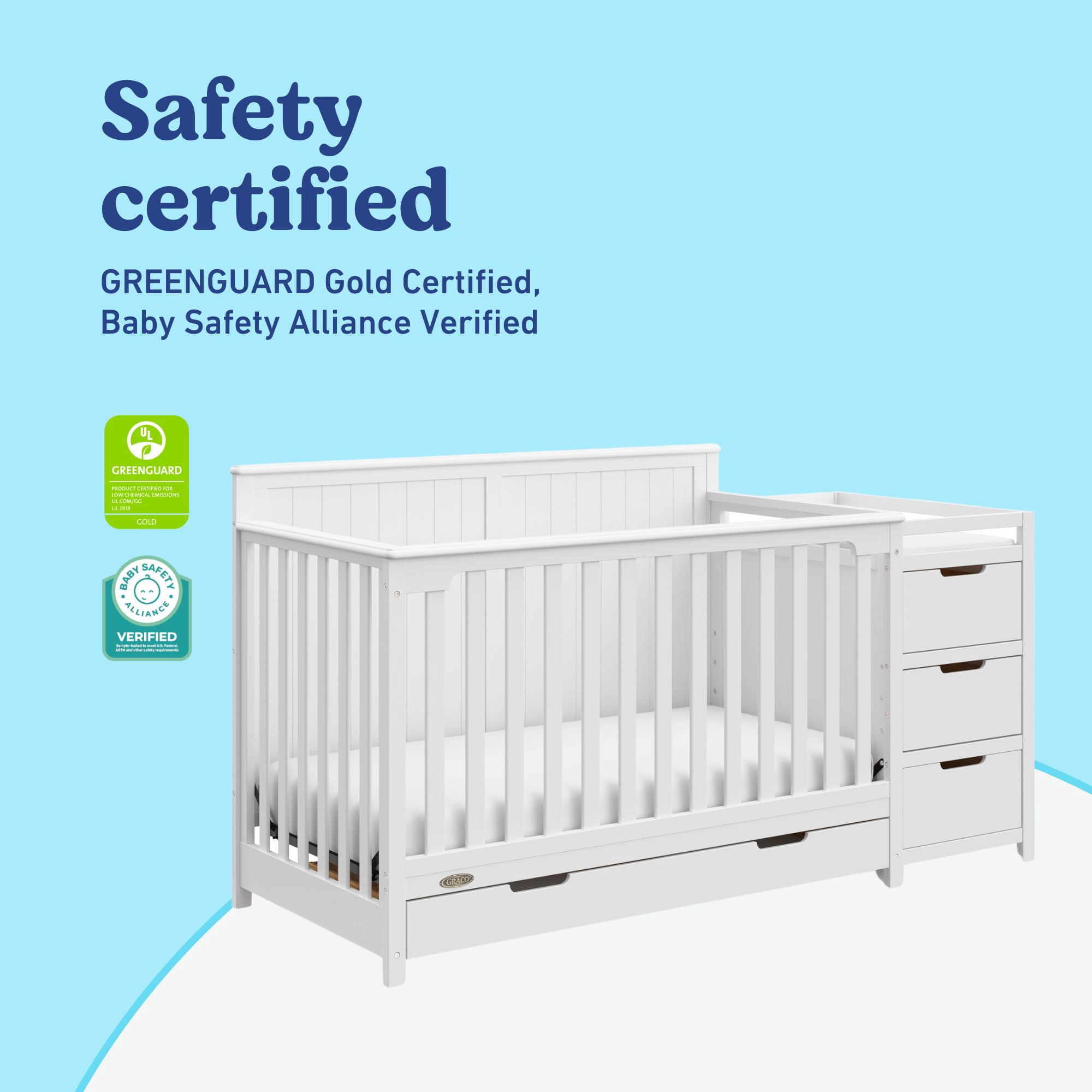 Lit de bébé convertible 5 en 1 avec tiroir et table à langer Hadley de Graco, Blanc