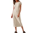 thumbnail image 2 of Ovzne Robes d'Été pour Femmes 2025 Robe de Plage Robe Décontractée pour Femme à Col Rond Robe Longue Unie Robe à Manches Courtes à Col Rond Robe Maxi Grande Taille à Manches Courtes Liquidation, 2 of 7