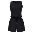 thumbnail image 3 of ShomPort Womens 2PC Matching Set Sleeveless Round Collar Crop Tops High Elastic Waisted Drawstring Shorts Comfort Athletic Outfits, 3 of 6