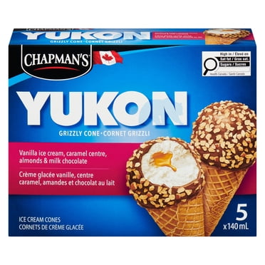 Chapman's Yukon Grizzly Vanilla and Almonds Ice Cream Cone in a Box, 5 x 140mL