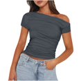 thumbnail image 1 of Timegard Off Shoulder Tops for Women Short Sleeve Side Ruched Slim Crop Tops Casual Going out Tops Blouse, 1 of 5