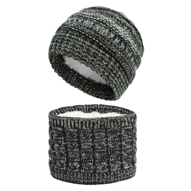 2Pcs/Set Baby Infant Winter Knitted Beanie Cap Hat Plush Liner Warm Neck Scarf