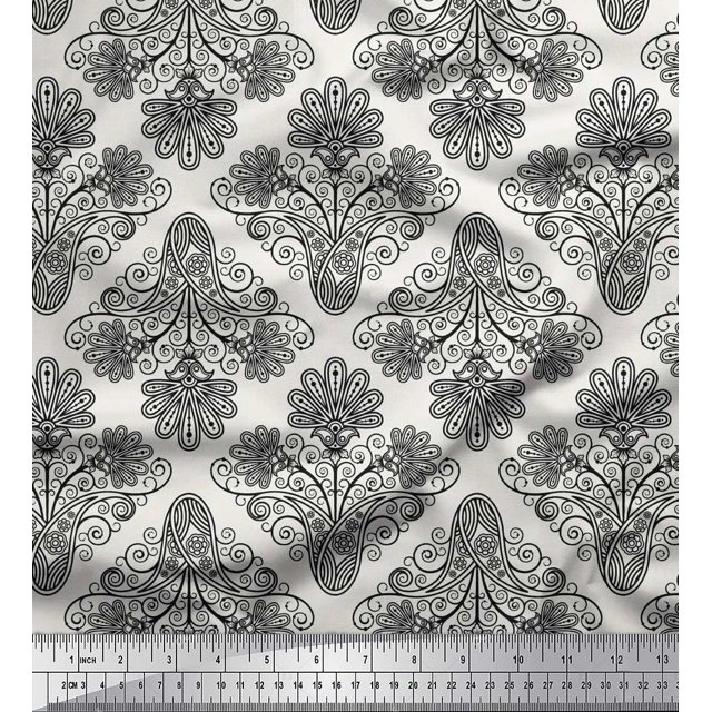 Soimoi Rayon Crepe Fabric Swirls & Paisley Printed Fabric 1 Yard 46 Inch Wide