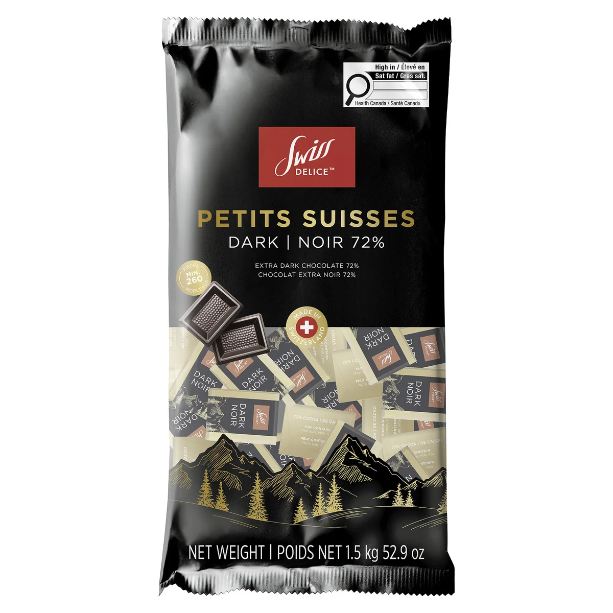 Swiss Delice Petits Suisses 72% Individually Wrapped Dark Chocolate - 1.5 kg (Minimum 260 Pieces)