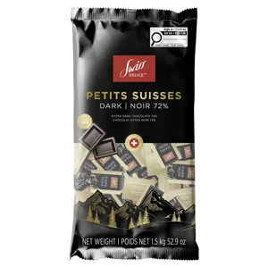 Swiss Delice Petits Suisses 72% Individually Wrapped Dark Chocolate - 1.5 kg (Minimum 260 Pieces)