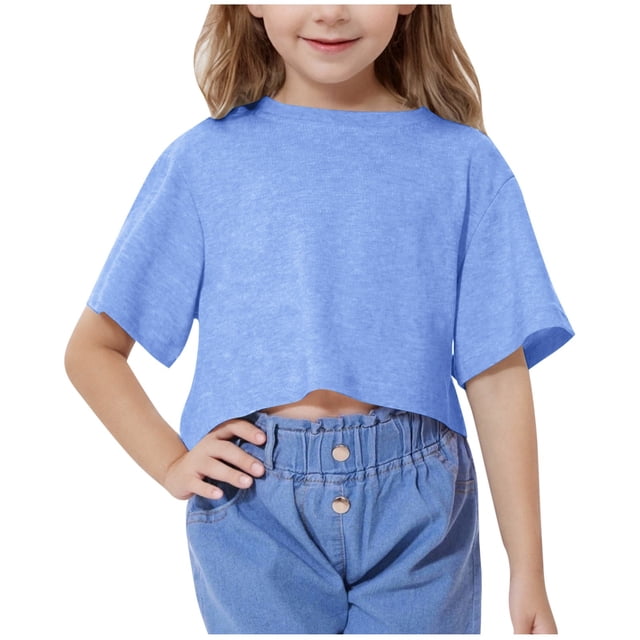 DecSea Girls Summer Crop Tops Kids Fashion Oversized Crew Neck Cropped Short Sleeve T Shirts Basic Tees