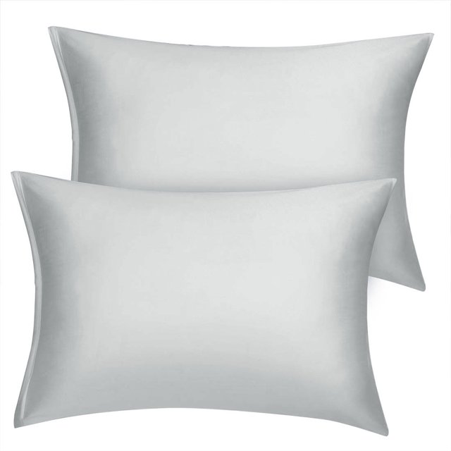 Unique Bargains Satin Pillowcase Zippered Silky Sateen shown in a pair, featuring a smooth and glossy texture with a zippered closure for secure fit. Ideal for protecting hair and skin, these pillowcases enhance sleeping comfort and are suitable for bedding sets. Often used to reduce hair frizz and prevent sleep creases.