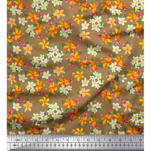 Soimoi Poly Georgette Fabric Leaves & Flower Floral Fabric Prints by Yard 42 Inch Wide