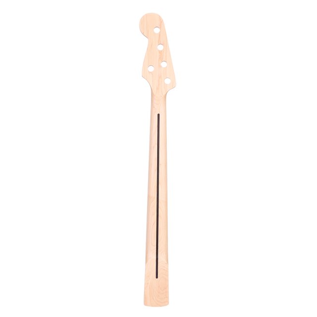 Col de Basse à Frette, Col de Basse Électrique en Érable à 21 Frettes au design Épuré, Fabriqué en Bois d'Érable pour une Clarté Sonore Accrue et une Durée Plus Longue. Comprend 21 Frettes, des Points de Repère de position en Acrylique Noir et des Trous de Chevilles d'Un Diamètre de 18 mm. Conçu pour des Basses Électriques à 5 Cordes avec une distance Écrou-Selle d'Environ 86 cm. le Cou Mesure 85 cm de Longueur Totale et Comprend une Largeur de Talon de 7,5 cm. Convient comme Pièce de Rechange