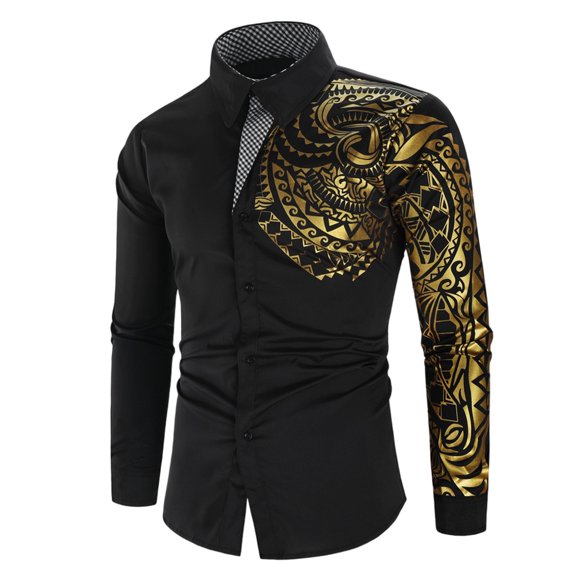 Manches pour Hommes, Manches Longues pour Hommes, Mode Hommes Décontractée Sport Mode Imprimé Ajusté Haut/chemise à Col à Revers à Manches Longues
