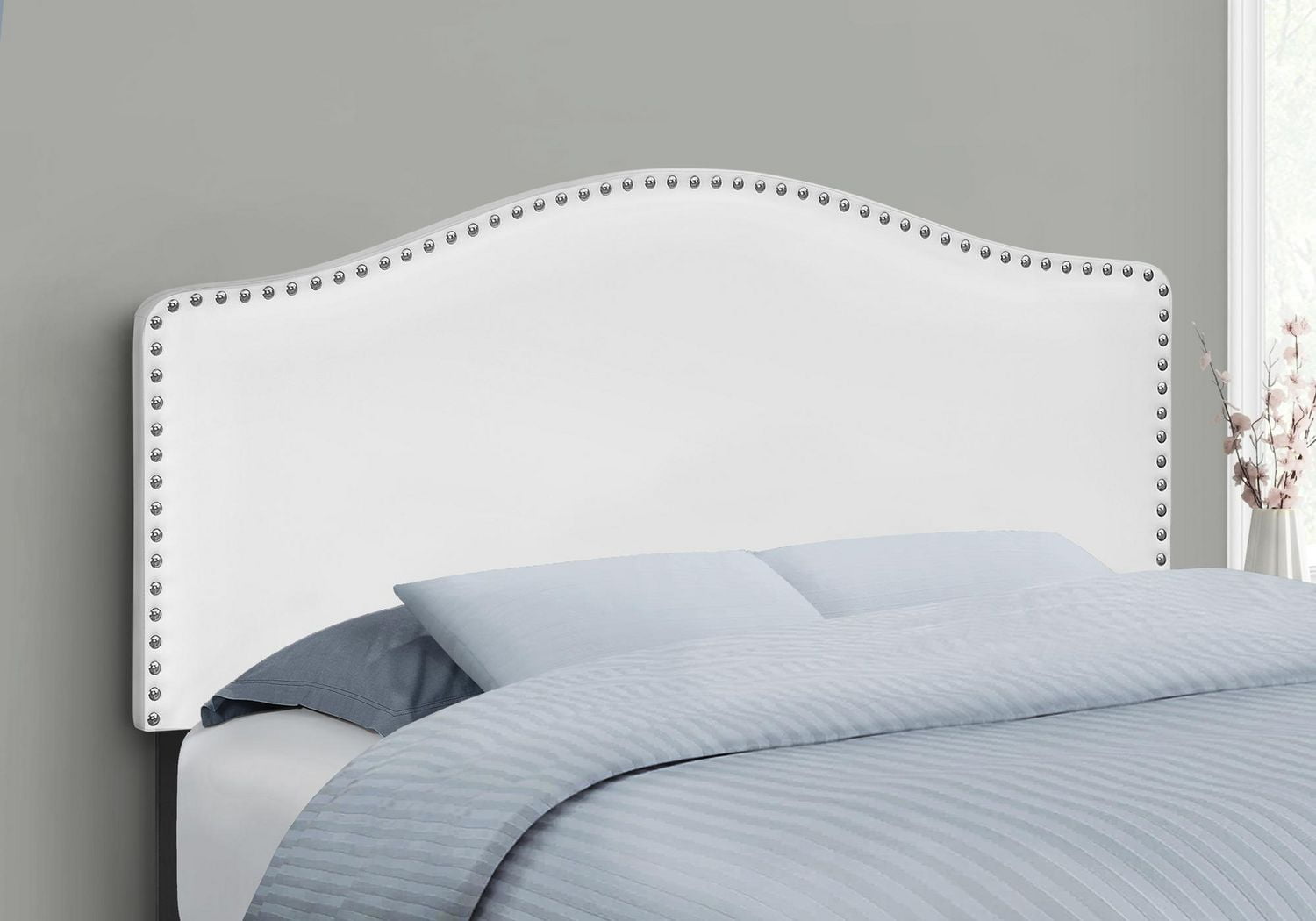 Monarch Specialties Lit, Tête De Lit Seulement, Taille Réelle, Chambre À Coucher, Rembourré, Pu D'aspect Cuir, Blanc, Transitionnel